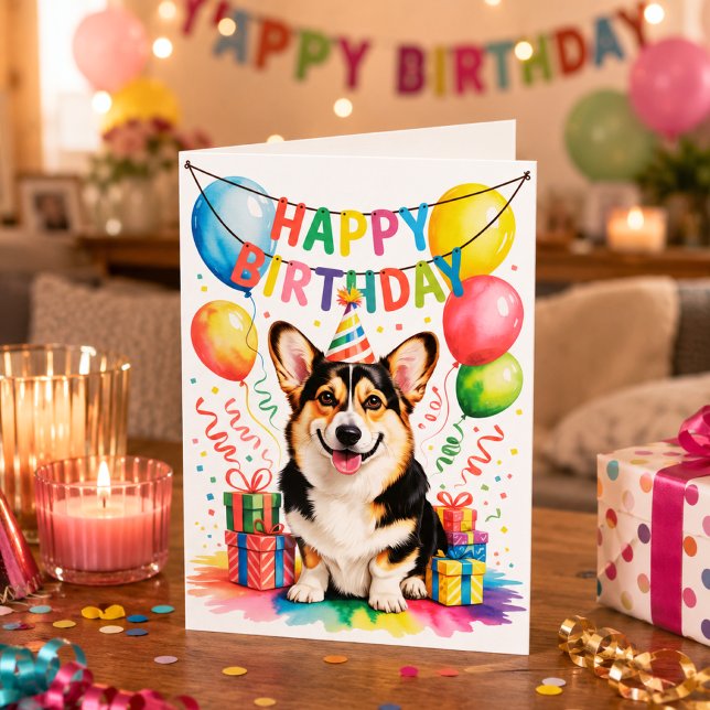 Happy Birthday Corgi Dog Party Card (Corgi birthday party)