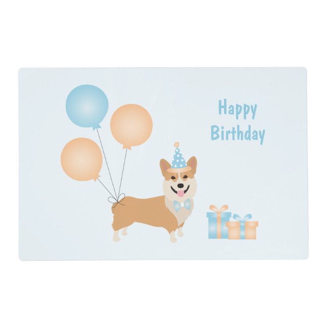 Happy Birthday Corgi Dog Placemat (Front)