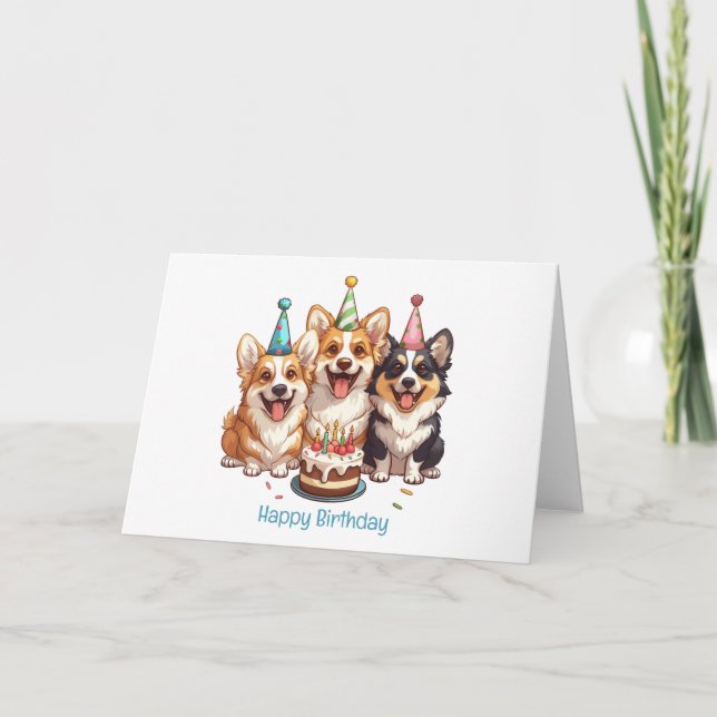 Happy Birthday Corgi Dogs Card (Front)
