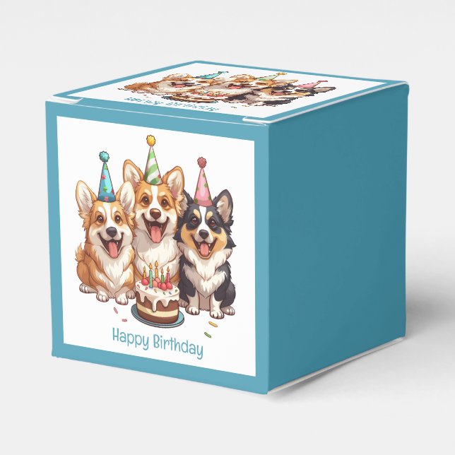 Happy Birthday Corgi Dogs Favor Boxes (Front Side)