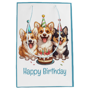 Happy Birthday Corgi Dogs Medium Gift Bag