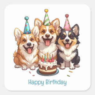 Happy Birthday Corgi Dogs Square Sticker