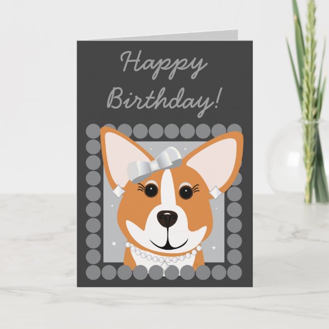Happy Birthday! Corgi Lady Gray Card (Front)
