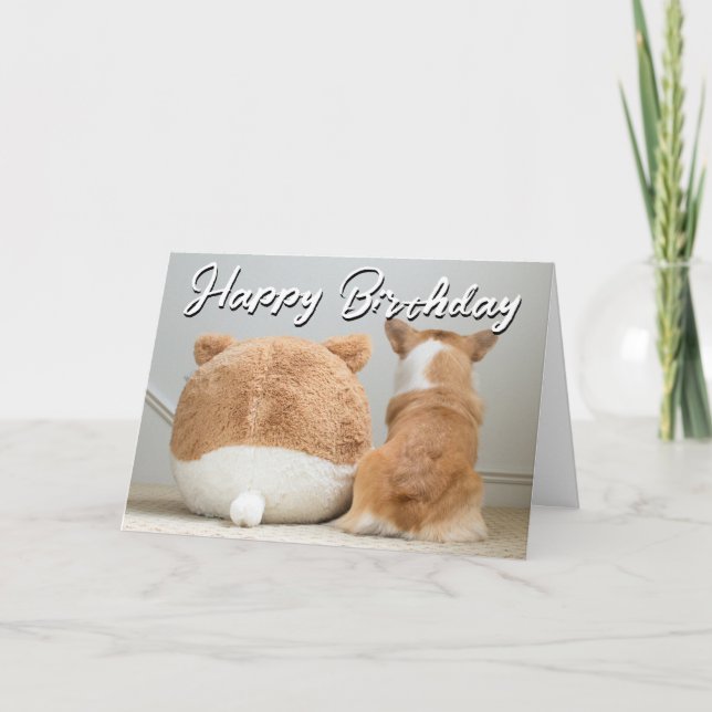 Happy Birthday | Corgi & Plush Puppy Card (Front)