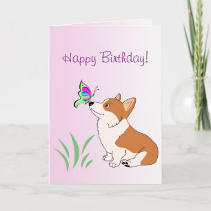 Happy Birthday Corgi with Butterfly Card