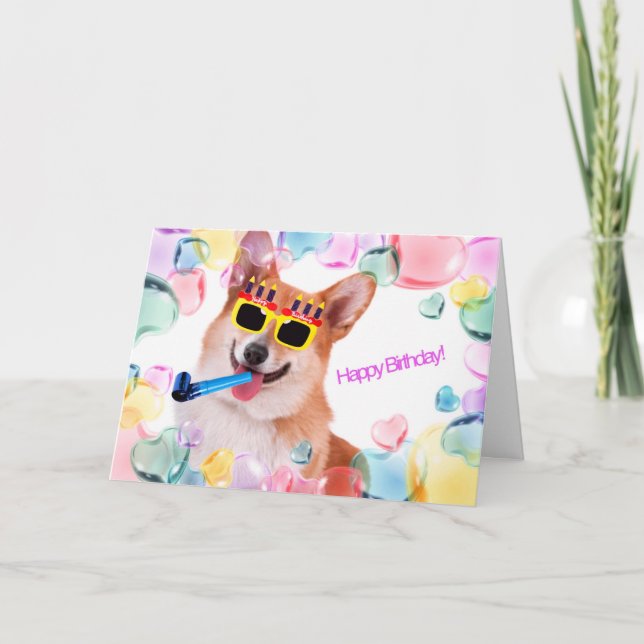 Happy Birthday Corgi with Glasses Card (Front)