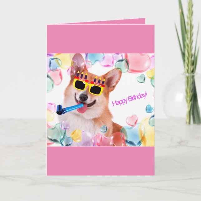 Happy Birthday Corgi with Glasses for Her Card (Front)