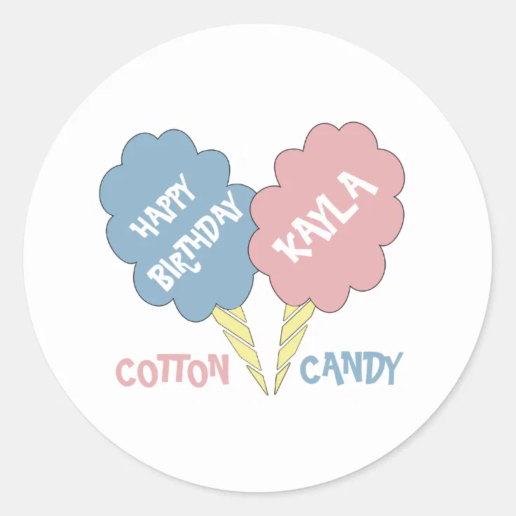 Pink Cotton Candy Round Labels Personalized Customized Birthday Party Favor Stickers Choose Your Size 