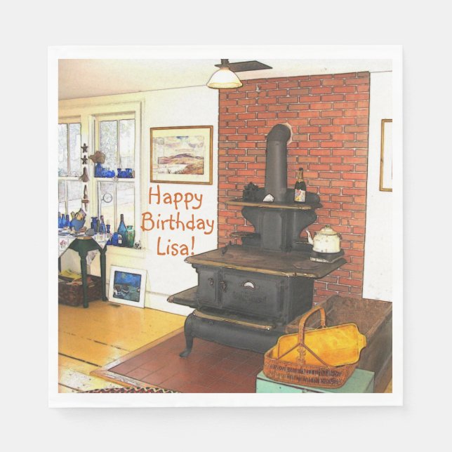 Happy Birthday Country Kitchen Woodstove Napkins (Front)