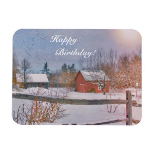 Happy Birthday Country Winter Scene Magnet