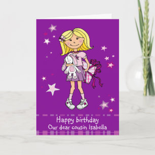 Happy Birthday cousin blonde girl purple card