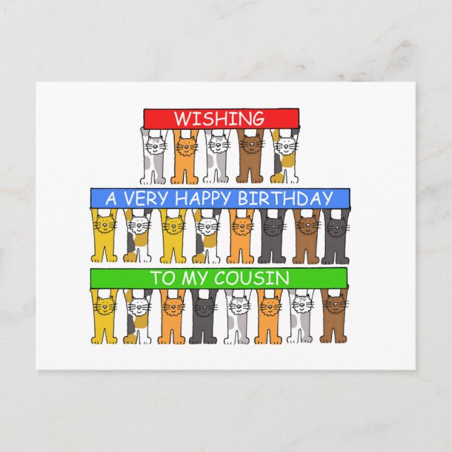 Happy Birthday Cousin Cartoon Cats Postcard (Front)