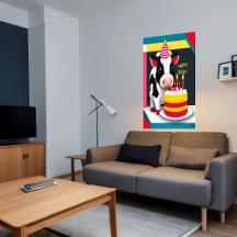 Happy Birthday, cow, cake| AI Art Poster
