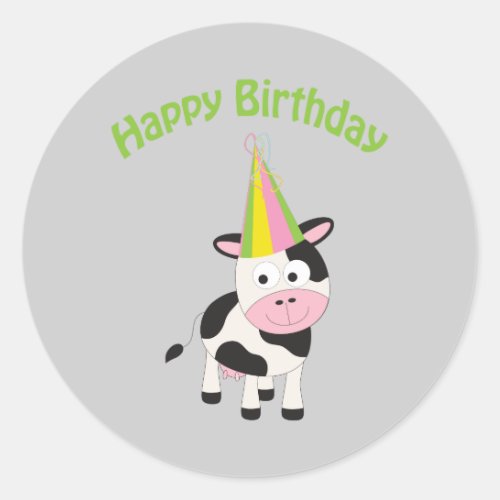 Happy birthday cow classic round sticker