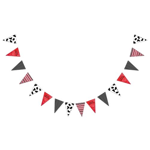 Happy Birthday Cow Pattern Red and Black Banner