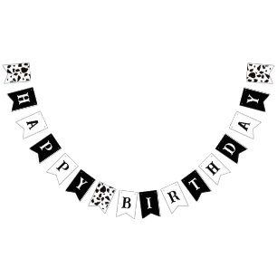 Happy Birthday Cow Print Black and White Bunting Flags