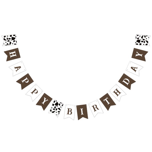 Happy Birthday Cow Print Brown and White Bunting Flags (All)