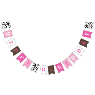 Happy Birthday Cow Print Bunting Flags