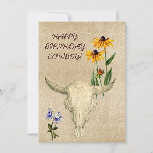 HAPPY BIRTHDAY COWBOY OLD WEST SKULL CARD