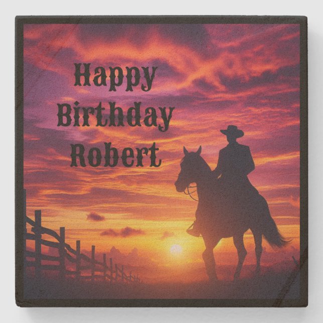 Happy Birthday Cowboy Stone Coaster (Front)