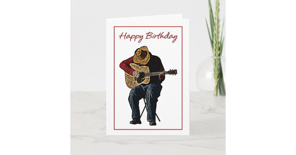 Happy Birthday Cowboy With Guitar Illustration Card Zazzle Com