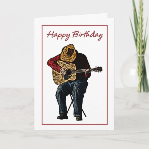 Happy Birthday Cowboy with Guitar Illustration Card