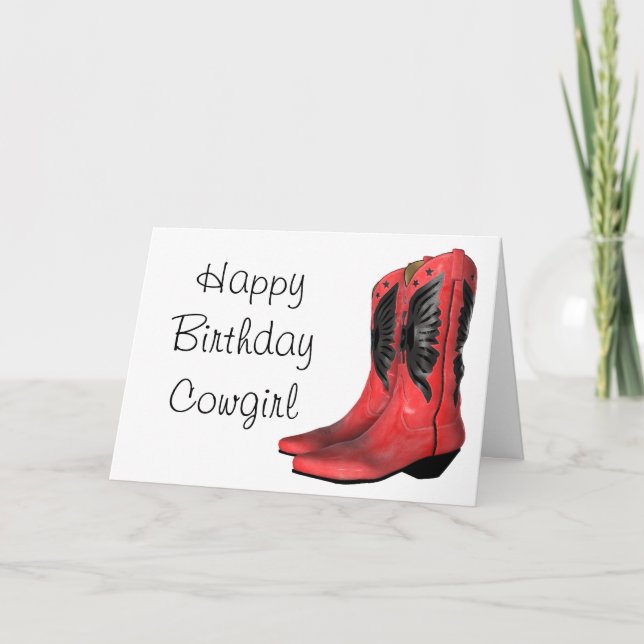 Happy Birthday Cowgirl Boots Red Greeting Card (Front)