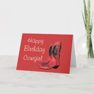 Happy Birthday Cowgirl Boots Red Greeting Card