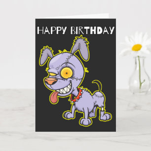 Happy Birthday Cranky Zombie Dog Illustration Card