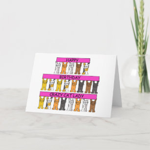 Happy Birthday Crazy Cat Lady Cartoon Cats Card