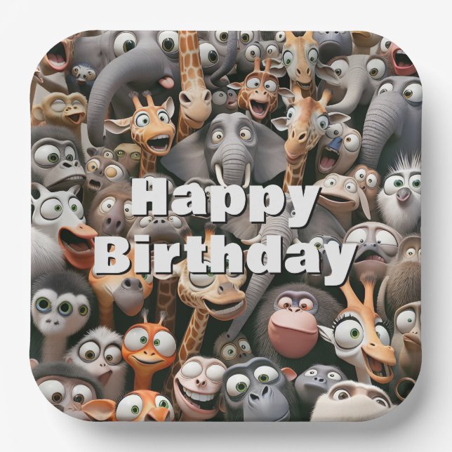 Happy Birthday Crazy Wildlife Group  Paper Plates (Front)
