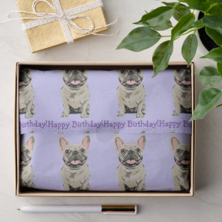 Happy birthday -Cream French Bulldog Tissue Paper