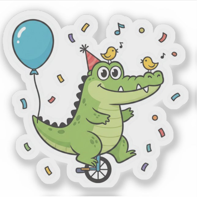 Happy Birthday Crocodile Circus Theme Cartoon Sticker (Front)
