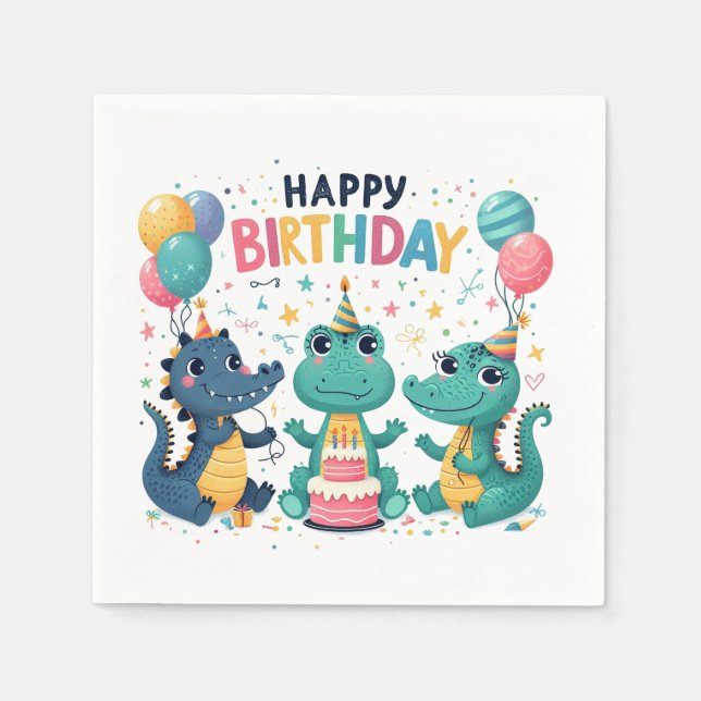 Happy Birthday Crocodiles Napkins (Front)