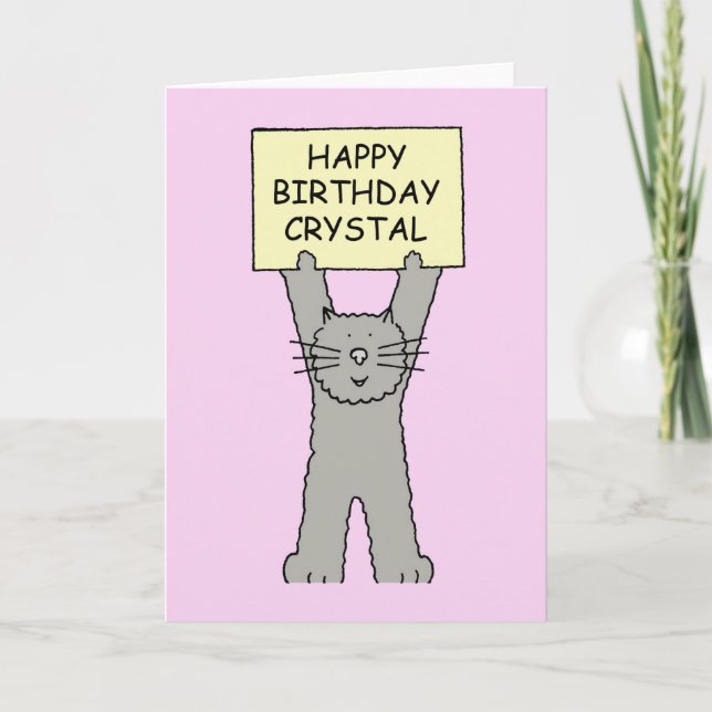Happy Birthday Crystal Cartoon Cat Card (Front)
