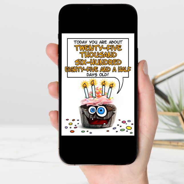 Happy Birthday Cupcake - 70 years old Card (Front Digital)