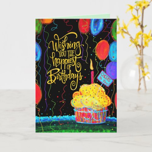 Happy Birthday Cupcake Balloons Candle Fun Card