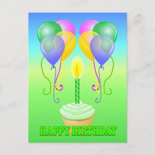 Happy Birthday Cupcake Balloons Postcard