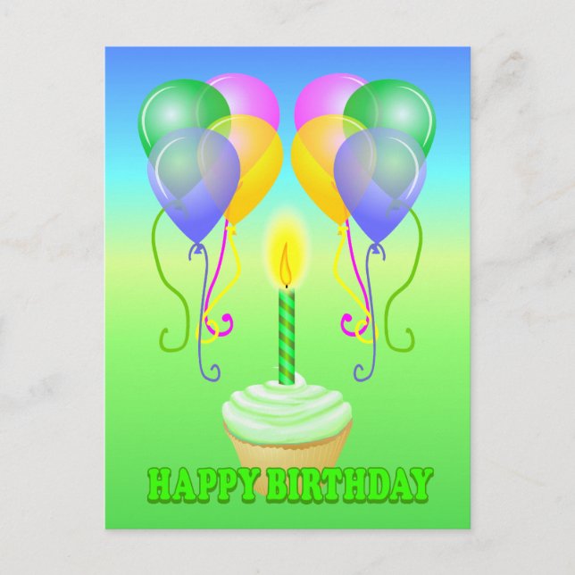 Happy Birthday Cupcake Balloons Postcard (Front)