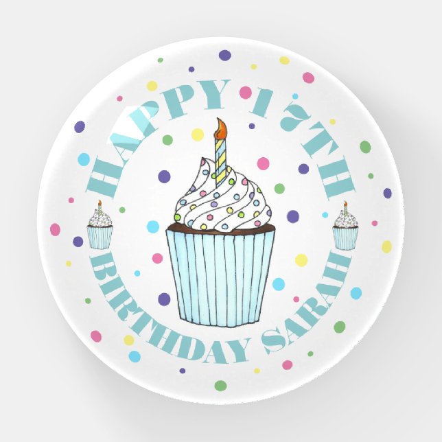 Happy Birthday Cupcake Cake Sprinkles Frosting Paperweight (Front)