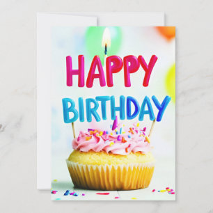 Happy Birthday Cupcake & Candle Birthday Party Invitation