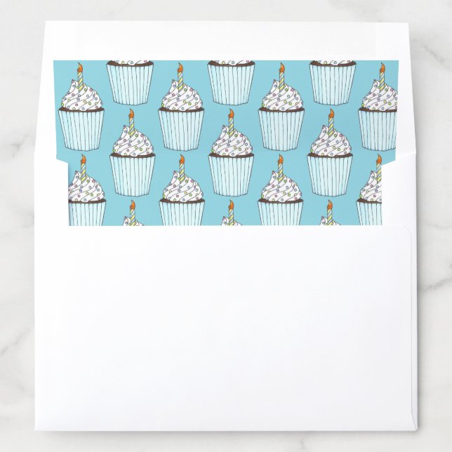 Happy Birthday Cupcake Candle Pastel Polka Dots Envelope Liner (In Envelope)
