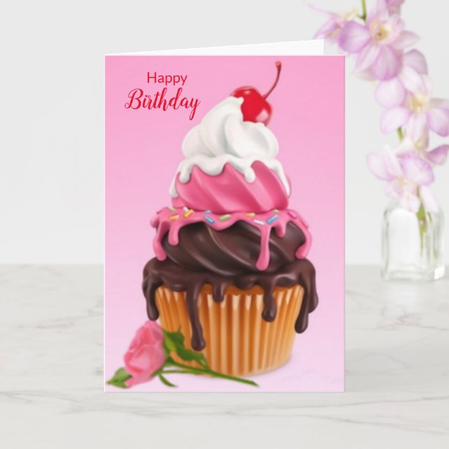 Happy Birthday cupcake Card (Orchid)