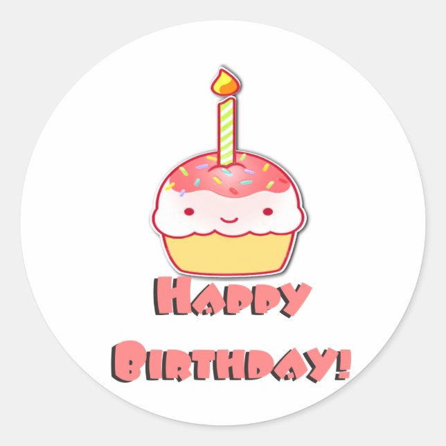 Happy Birthday Cupcake Classic Round Sticker (Front)