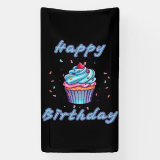 Happy Birthday Cupcake Confetti 1.6x3 Vinyl Banner
