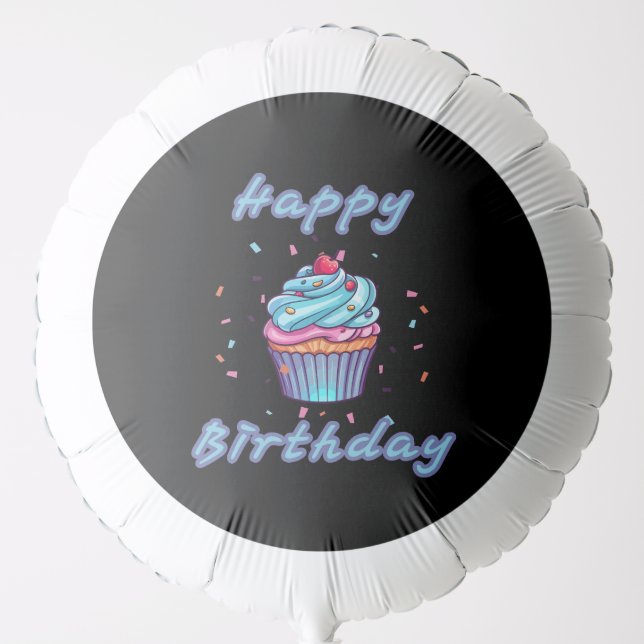 Happy Birthday Cupcake Confetti Helium Balloon (Front)