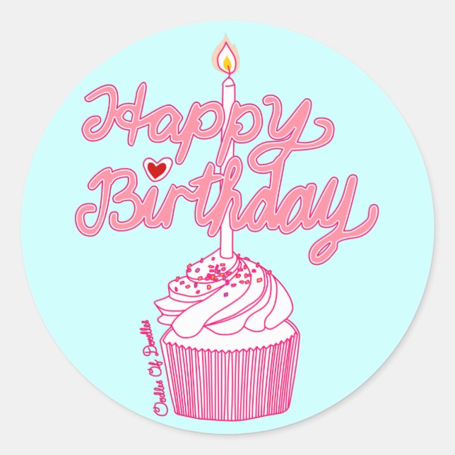 Happy Birthday Cupcake Doodle Art Sticker (Front)