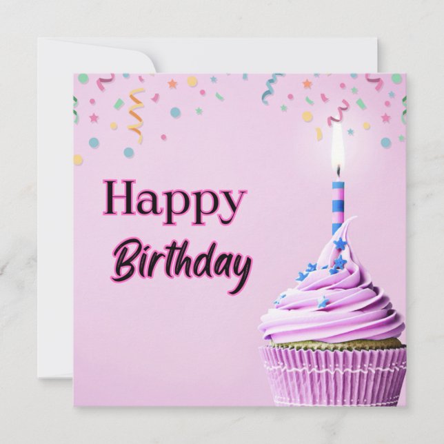 Happy Birthday Cupcake Greeting Card  (Front)