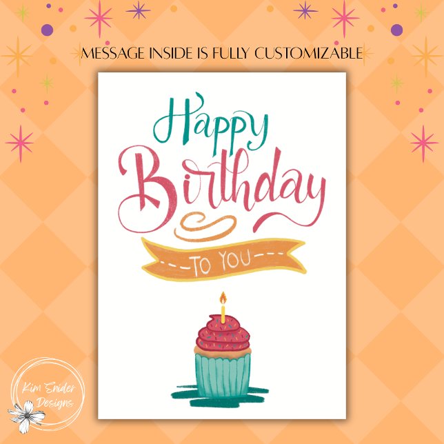 Happy Birthday Cupcake Hand Lettered Card (Creator Uploaded)