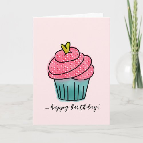 Happy Birthday  Cupcake on Light Pink Card